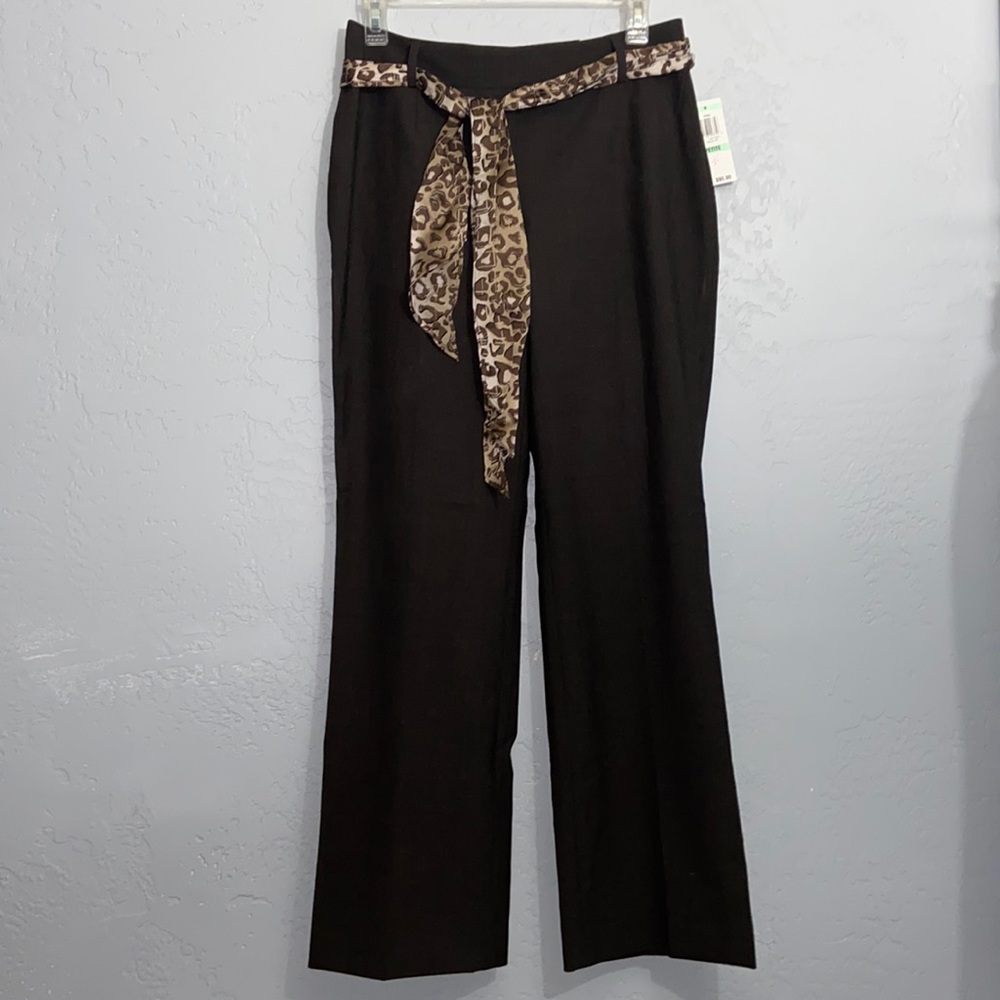 NWT Alfani Petite Career Business Pants w Silky Fabric Belt Brown/Chocolate 8P